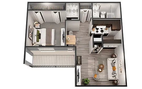 Floor plan Upgraded- 1 Bedroom 1 Bath