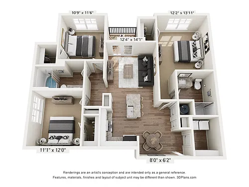 Floor plan Three Bed, Two Bath