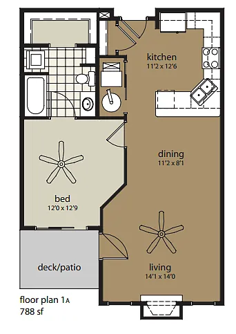 Floor plan 1A 788 sf