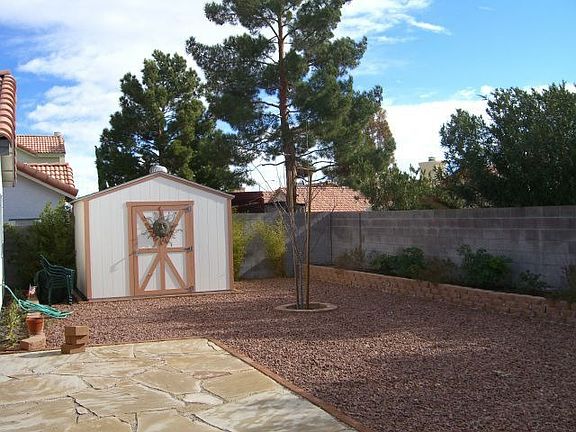 Backyard with storage shed