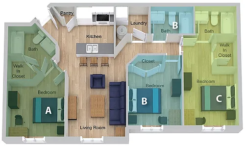 Floor plan By The Bed Pricing - Three Bedroom A