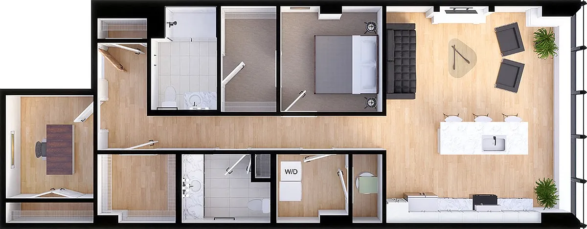 Floor plan Suite Style G1 - 1 Bedroom 1.5 Baths with Den