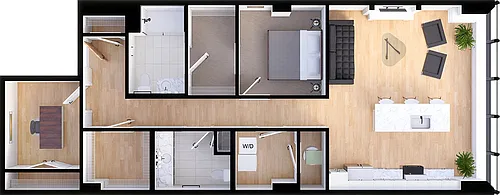 Floor plan Suite Style G1 - 1 Bedroom 1.5 Baths with Den