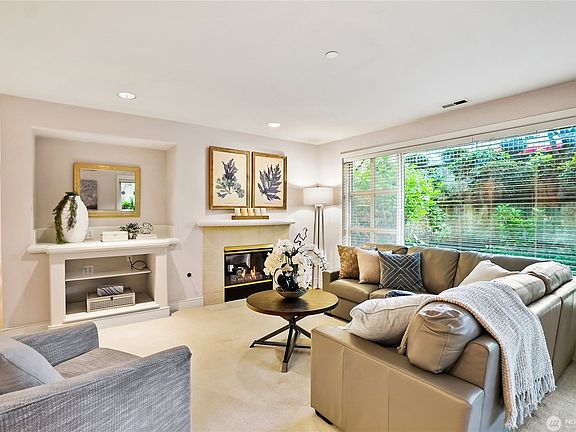 Spacious family room with a see-through gas fireplace