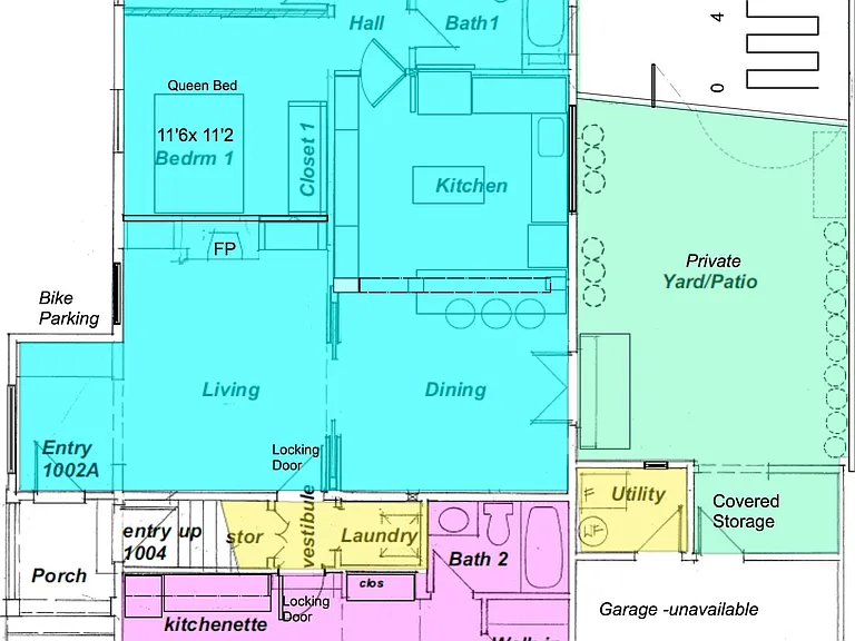 Pink Space is dedicated for this apartment; Yellow is shared