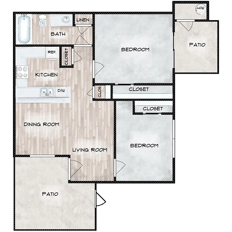 Floor plan 2 Bedroom 1 Bathroom Jr.
