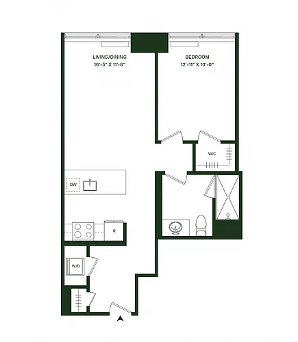 Floor plan Residence 04 - North: 1BR 1BA (Floor 44)