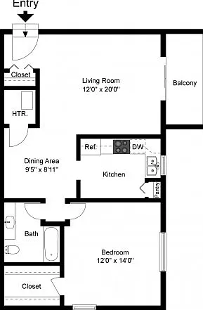 One bedroom floor plan One bedroom floor plan