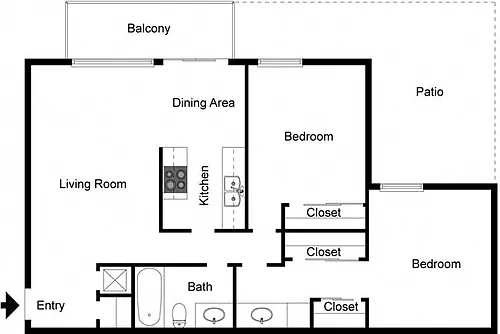 Floor plan 2 Bedroom 1 Bath