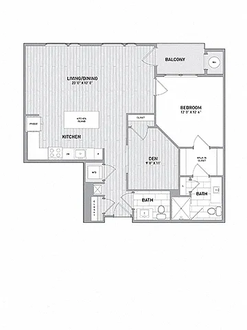 Floor plan 1 BED 1 BATH w DEN - 981