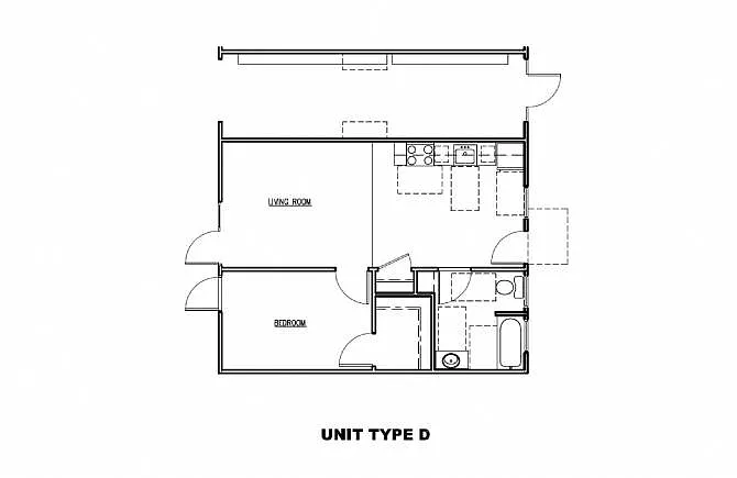 Floor plan 1 Bedroom 1 Bath Plan D