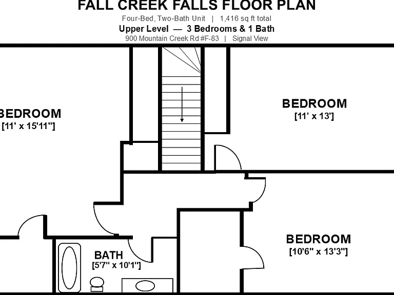 Floor plan for upper level room layout reference. Rendering may not be precisely to scale