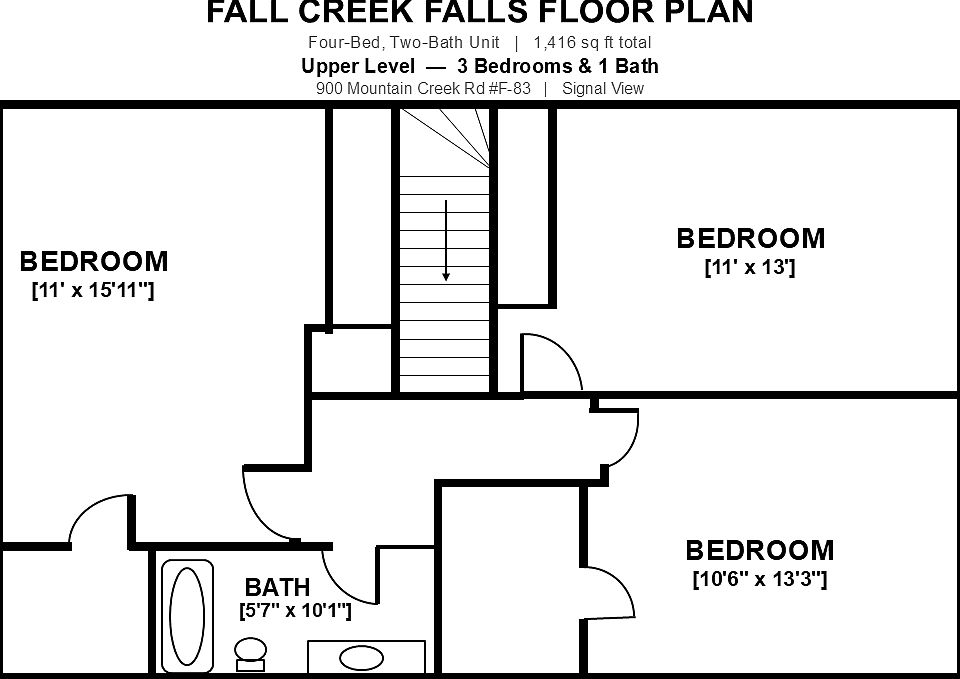 Floor plan for upper level room layout reference. Rendering may not be precisely to scale