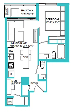 Floor plan One Bedroom +Den
