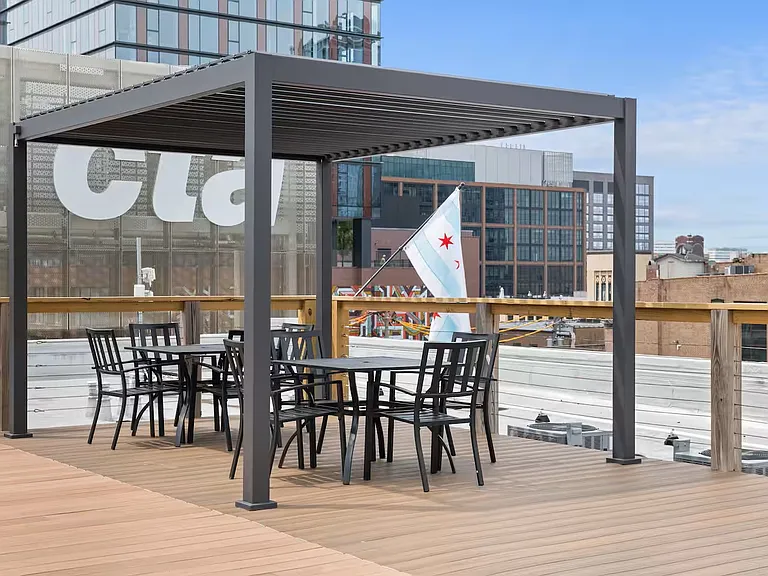 Roof Deck shaded dining tables