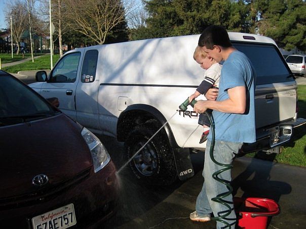 Washing cars in driveway