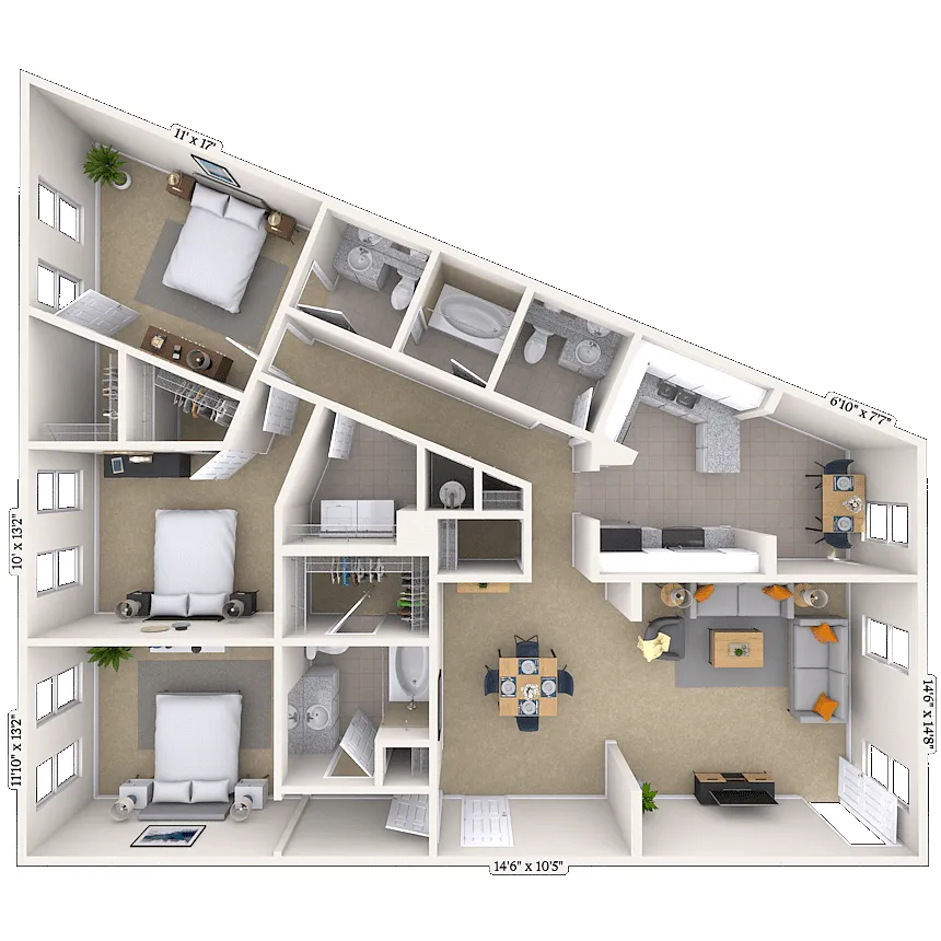 Floor plan Traditional 3x2.5 1475-1492 SF