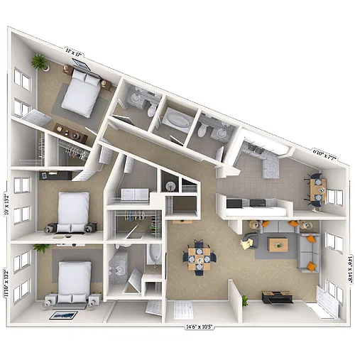 Floor plan Traditional 3x2.5 1475-1492 SF