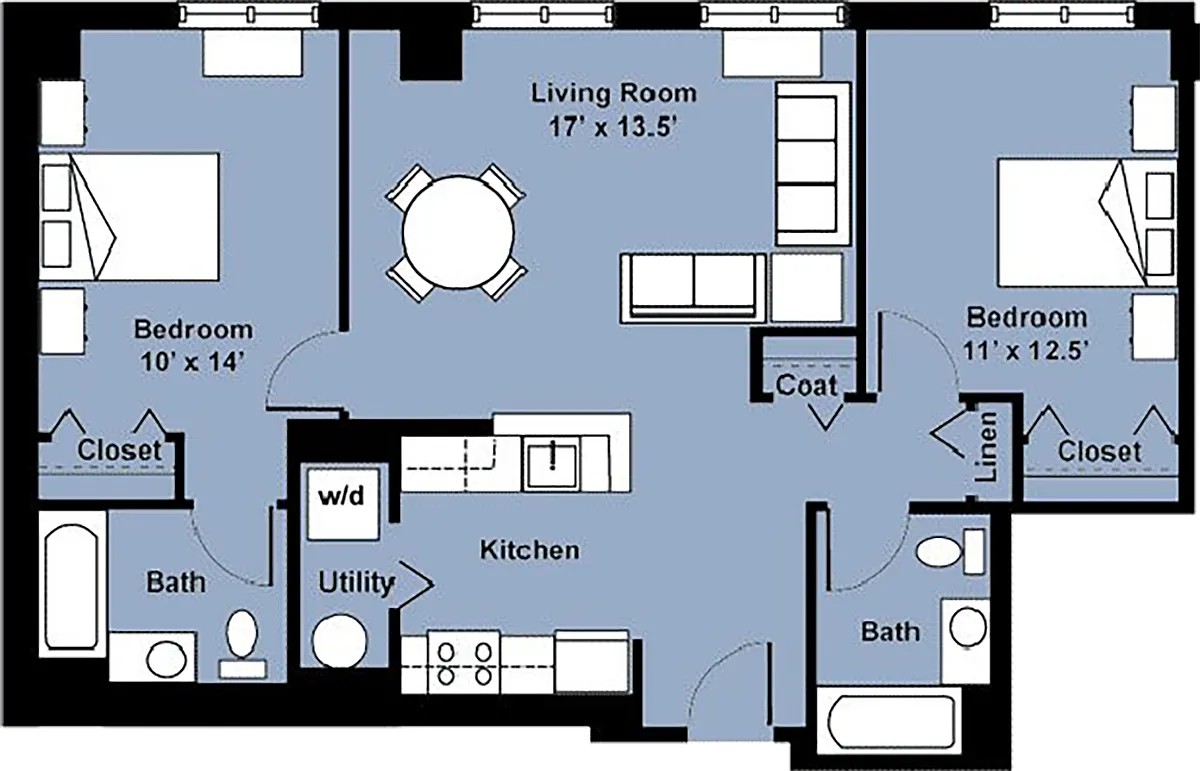 Floor plan Large 2 Bedroom 2 Bath