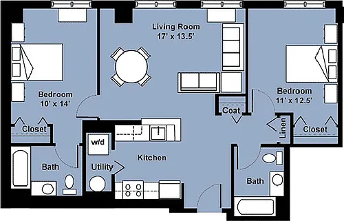Floor plan Large 2 Bedroom 2 Bath