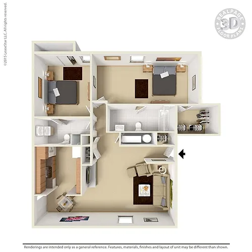 Floor plan 2 Bedroom 2 Bath Huge Closet