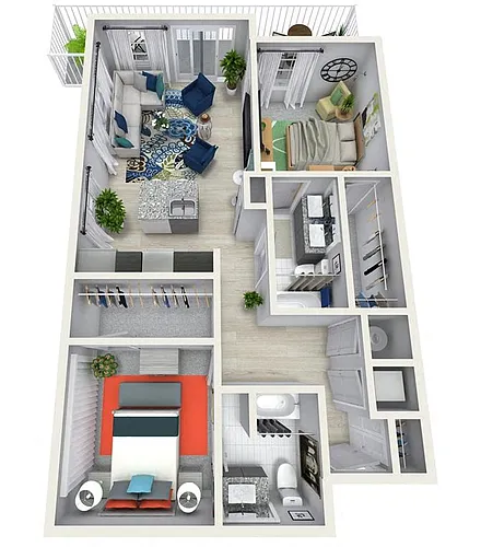 Floor plan 2 Bedroom 2 Bath 1280 sqft (L)
