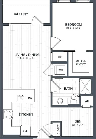 Floor plan A2D.1 | 1 Bed | 1 Bath | DEN