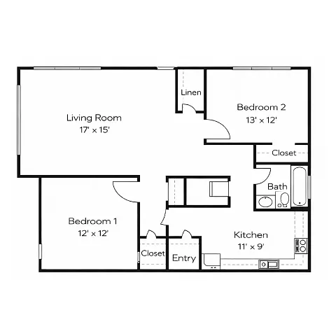 Floor plan 2 Bedroom 1 Bathroom