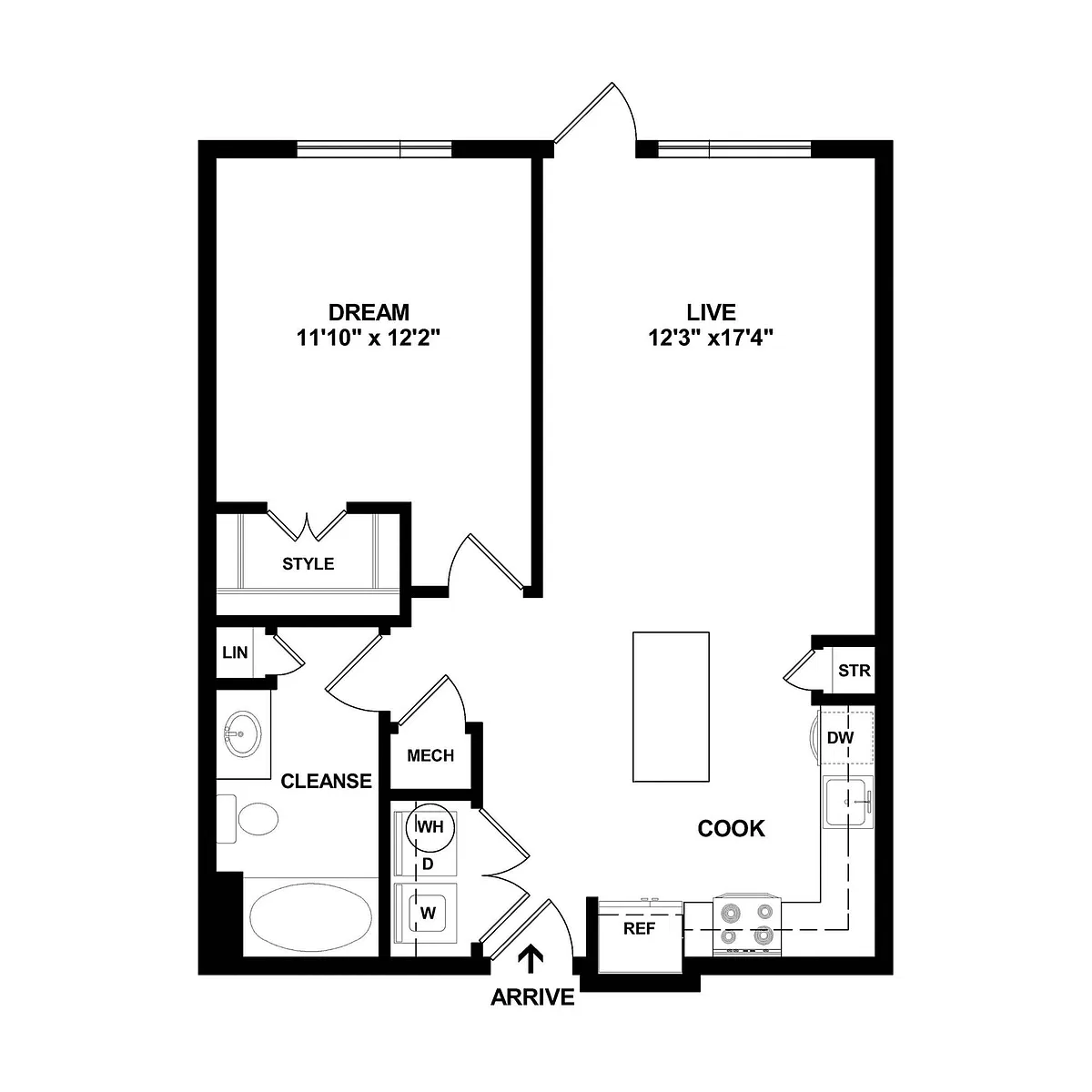 Floor plan 1 Bedroom Affordable - A3