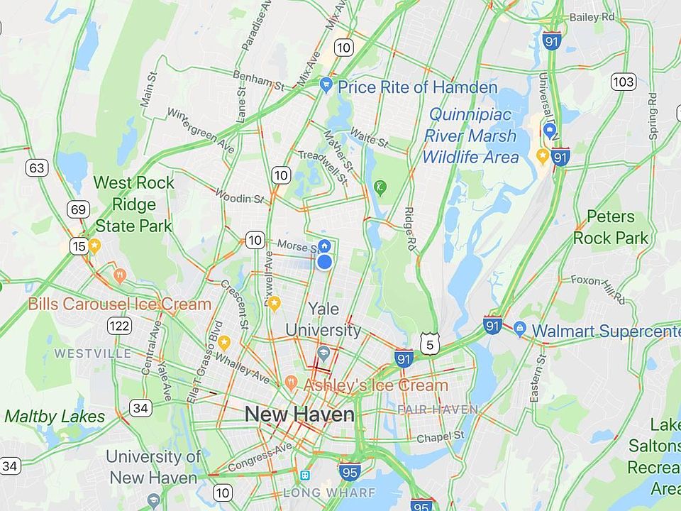 Close to Yale. (The Blue dot is the location of the rental)