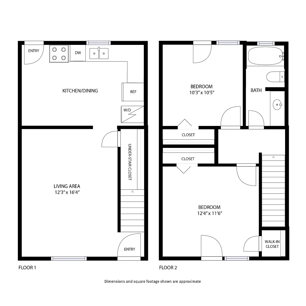 Floor plan 2 Bed Townhome 1 Bath