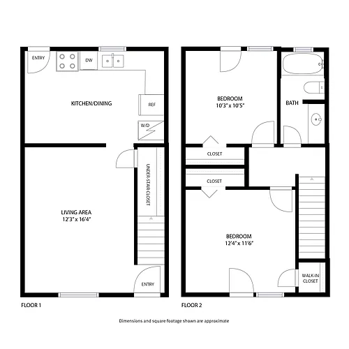 Floor plan 2 Bed Townhome 1 Bath