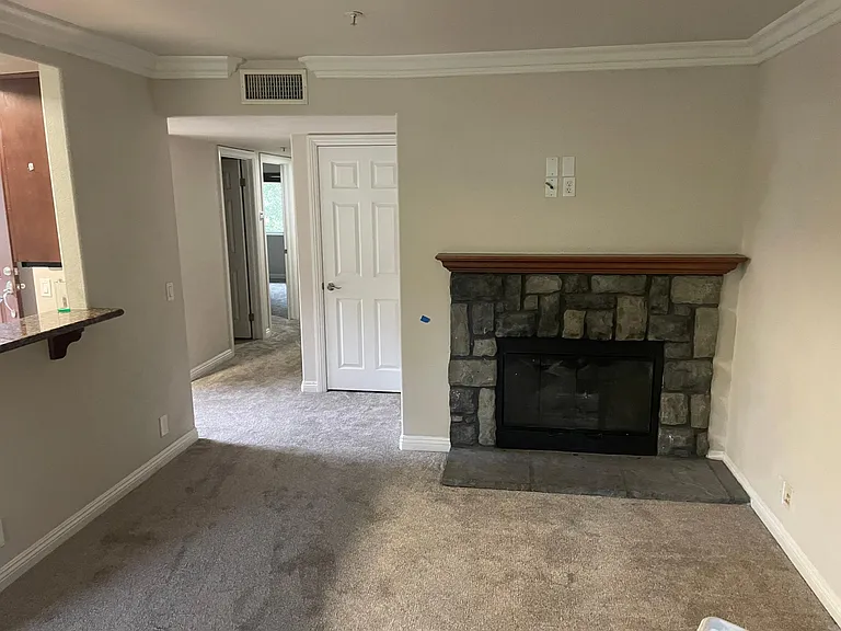 Connection above the mantle for mounting TV. Wood Fireplace