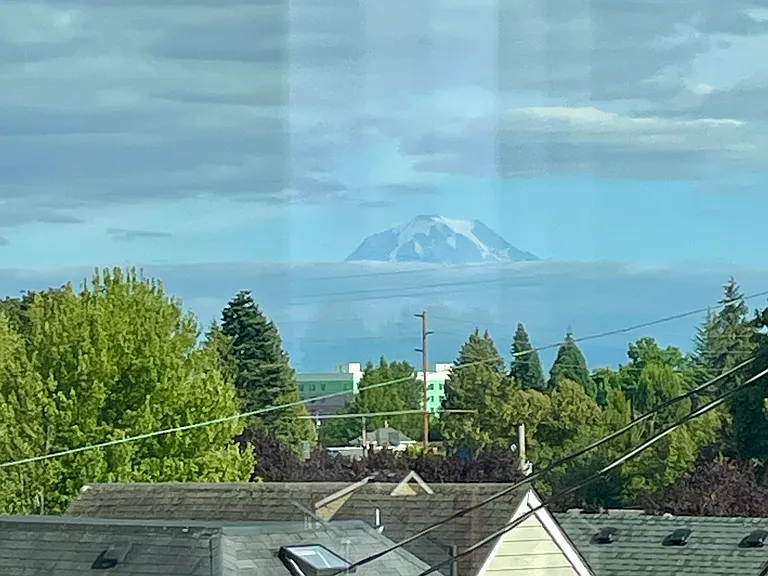 View of Mount Rainier from bedroom window