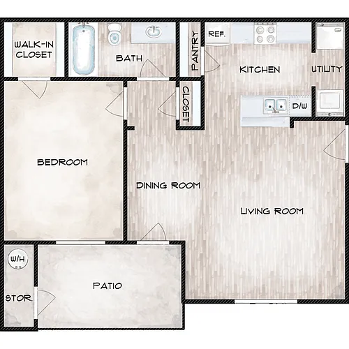 Floor plan 1 Bed 1 Bath