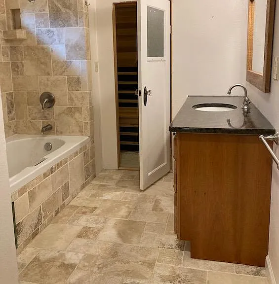 master bath with sauna
