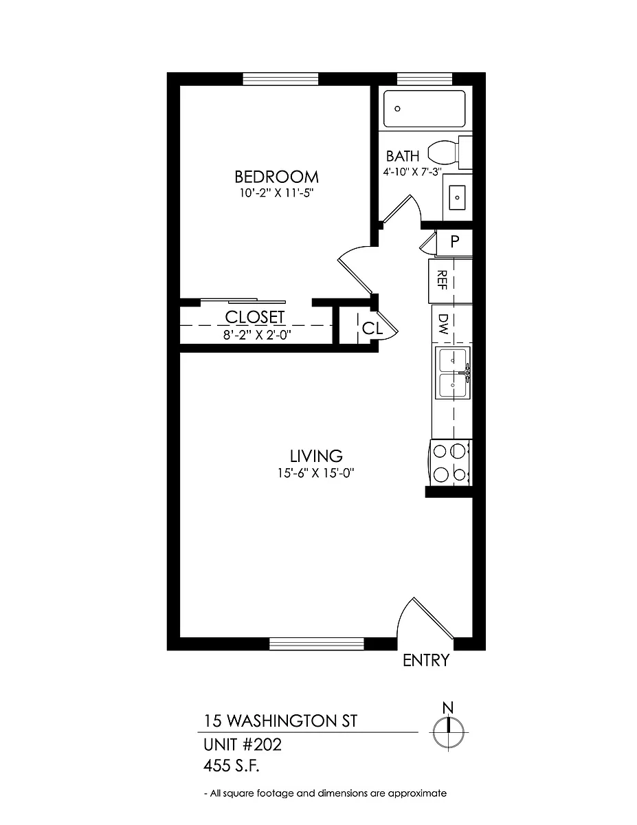 Floor plan 15 Washington 1 Bedroom x 1 Bath