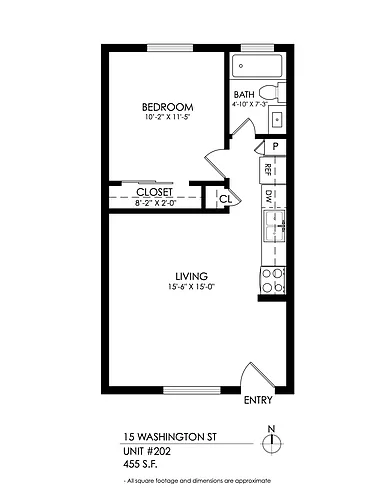 Floor plan 15 Washington 1 Bedroom x 1 Bath