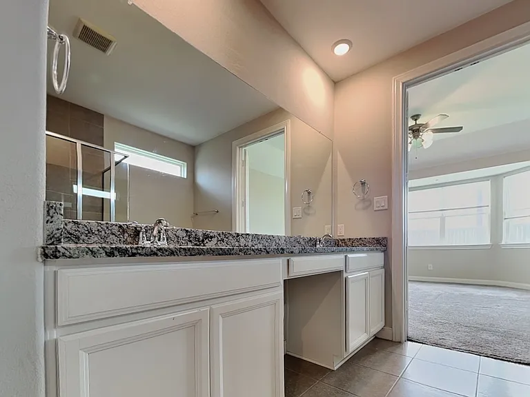 This modern bathroom features