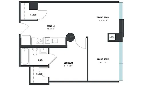 Floor plan A6 One Bedroom