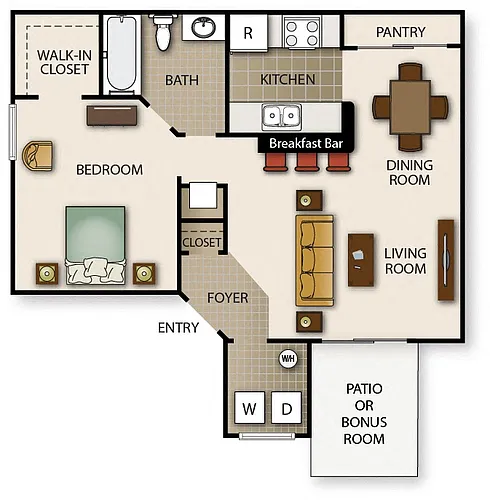 Floor plan One Bedroom One Bath