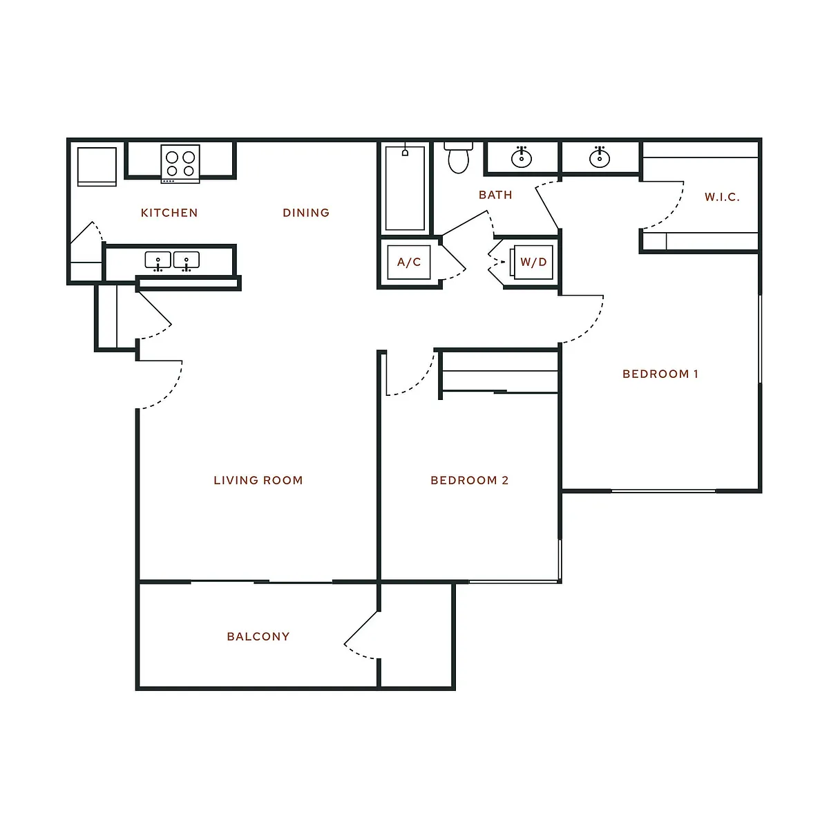 Floor plan 2 Bed, 1.5 Bath B