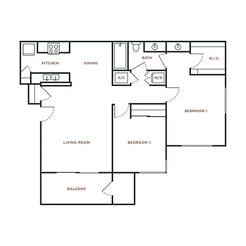 Floor plan 2 Bed, 1.5 Bath B