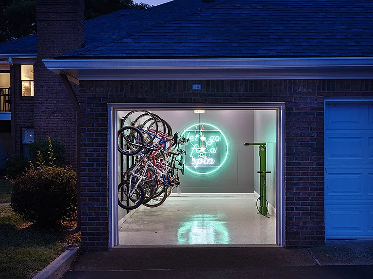 Indoor bike storage with repair station