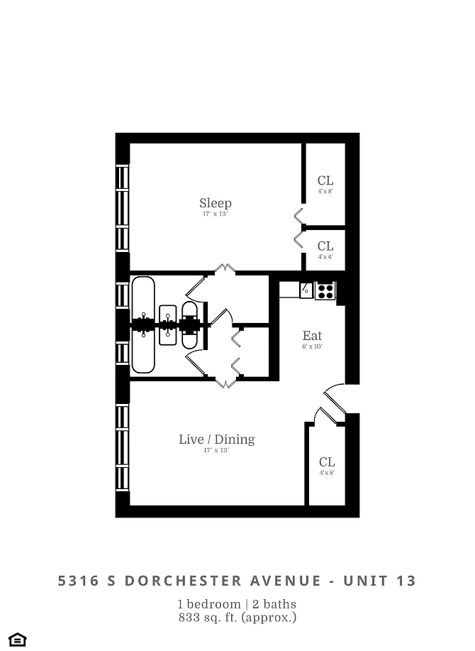 Floor plan 1 Bed | 2 Bath (B7)