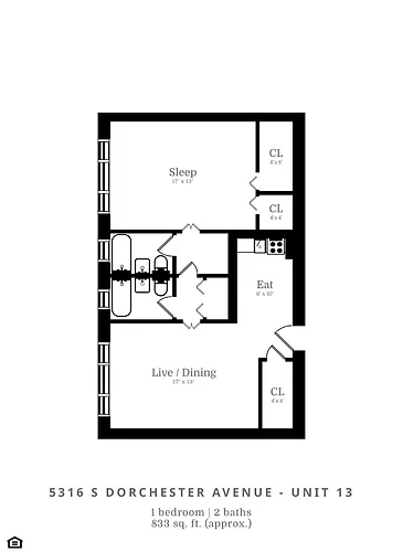 Floor plan 1 Bed | 2 Bath (B7)