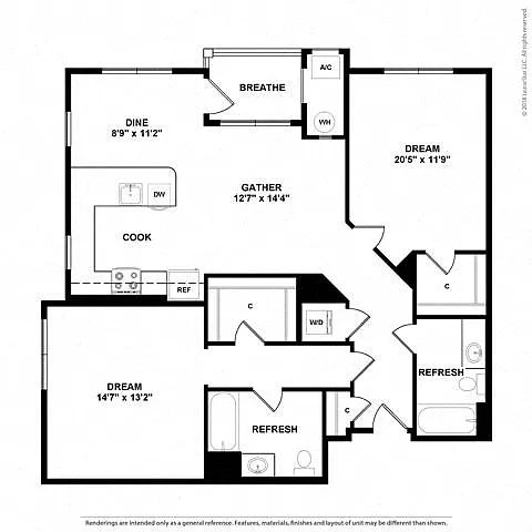 Floor plan 2AA w/ Balcony