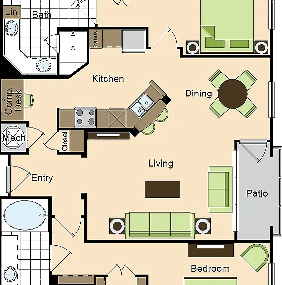 Two Bedroom Two Bath (1293 SF) Two Bedroom Two Bath (1293 SF)