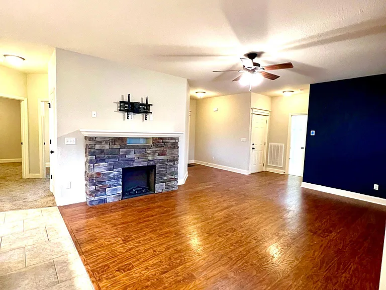Living room and electric fireplace.