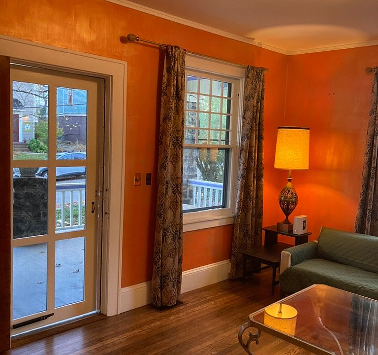Interior view of front door entry into the living room.